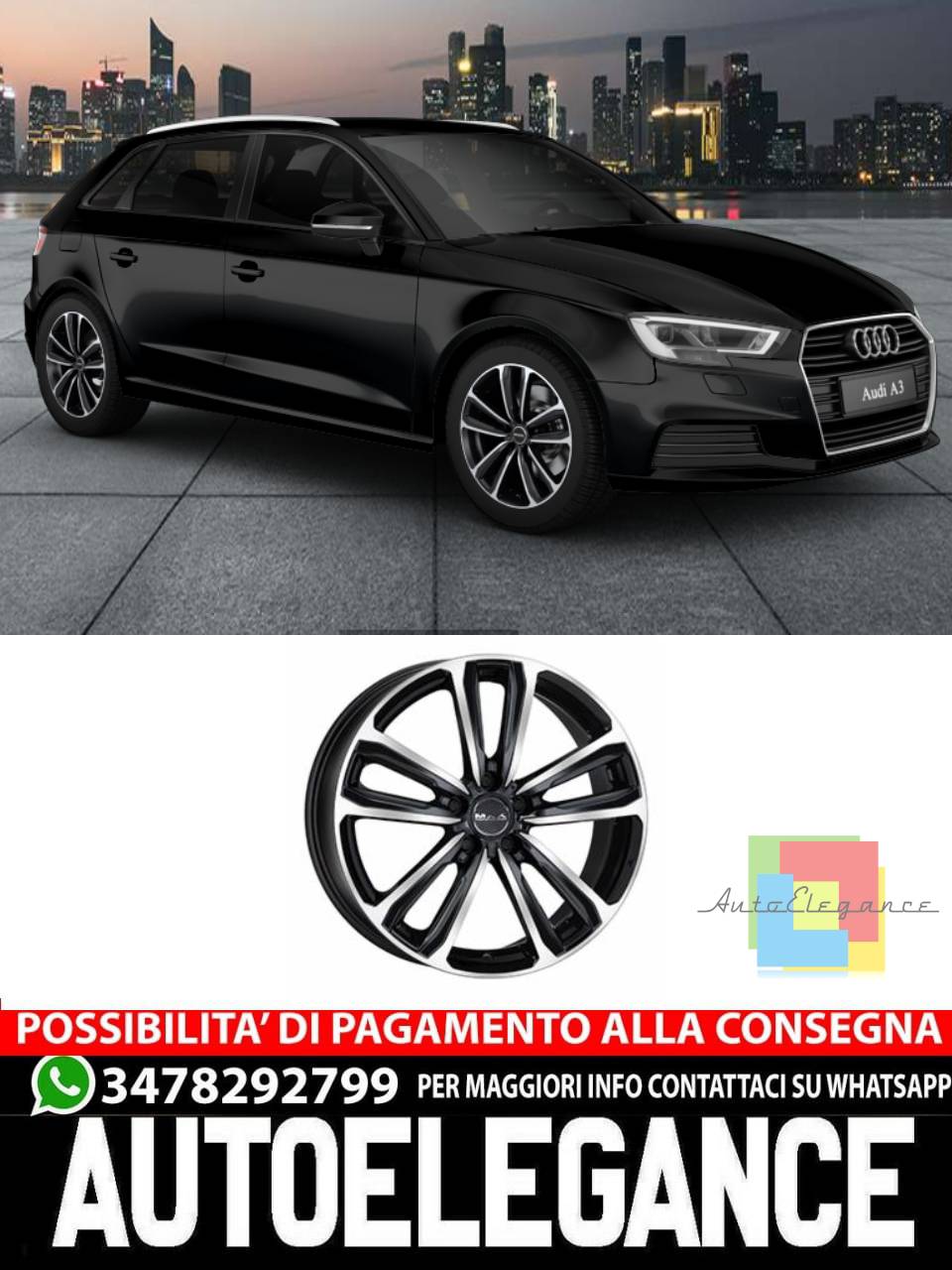 CERCHI CERCHIO IN LEGA 15" 16" 17" 18" Adatto per AUDI A3 MAK MAGMA NERO