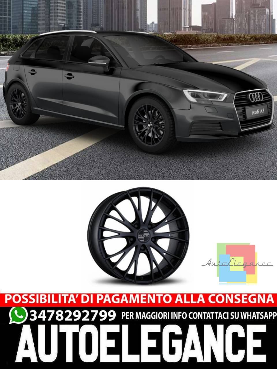 CERCHI CERCHIO IN LEGA 18" 19" Adatto per AUDI A3 MAK RENNEN NERO, SILVER