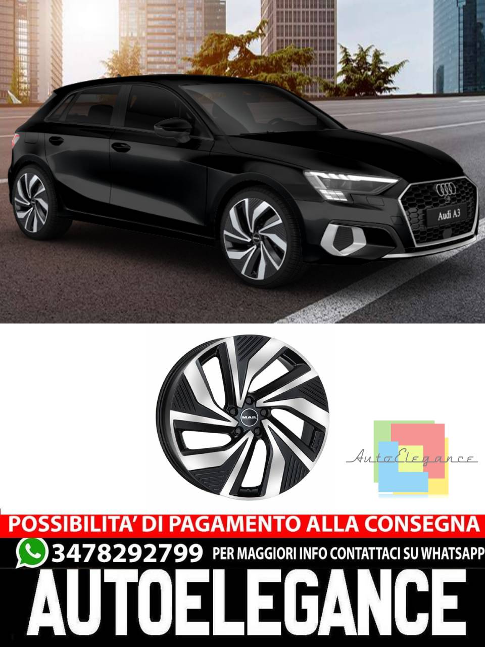 CERCHI CERCHIO IN LEGA 19" 20" Adatto per AUDI A3 MAK ELECTRA NERO OPACO