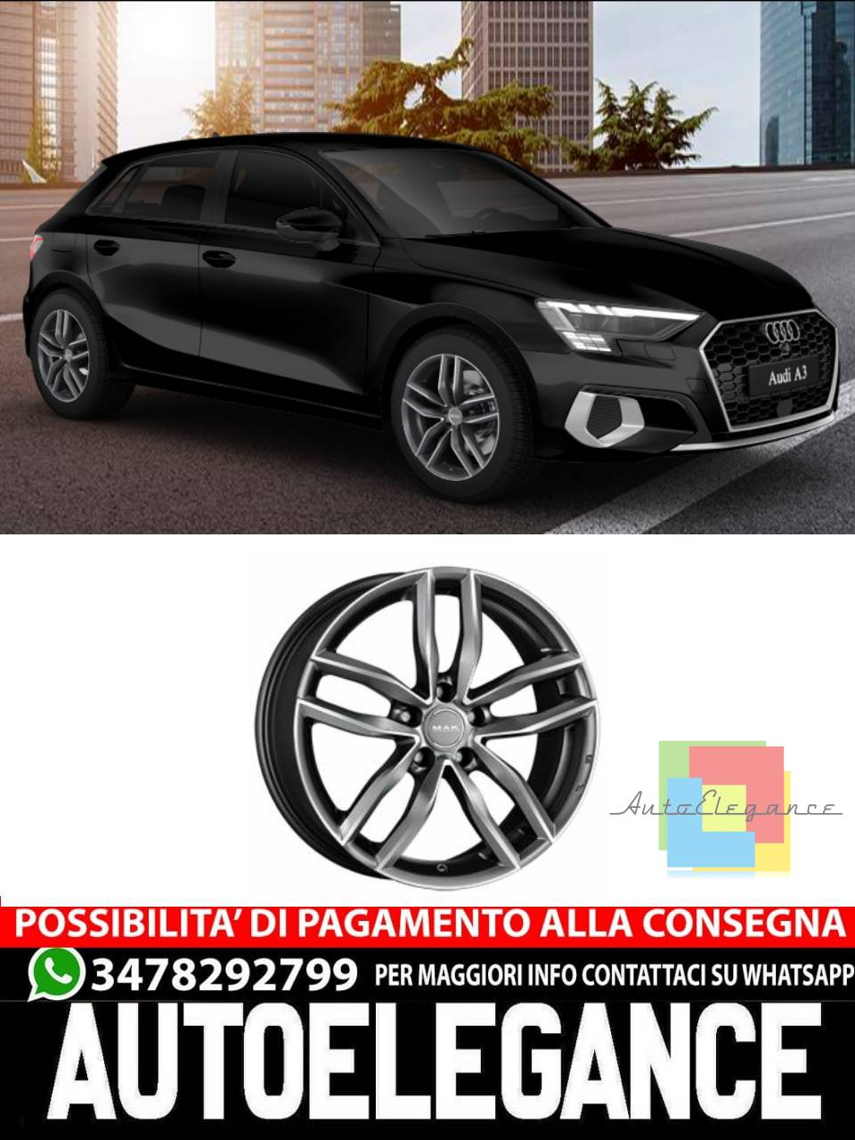 ALLOY WHEEL RIMS 19" 20" Suitable for AUDI A3 MAK SARTHE W BLACK 