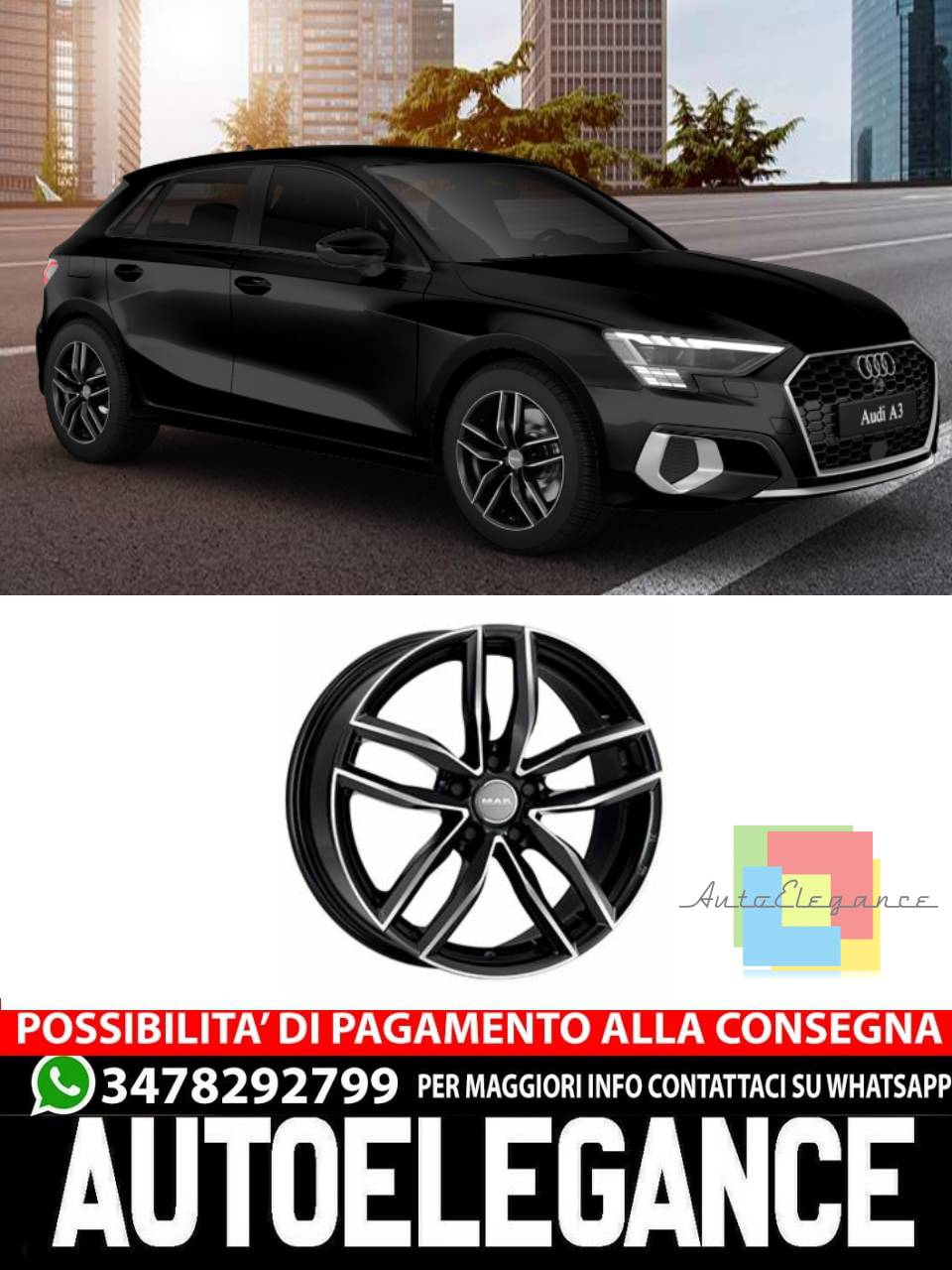 ALLOY WHEEL RIMS 19" 20" Suitable for AUDI A3 MAK SARTHE W BLACK 