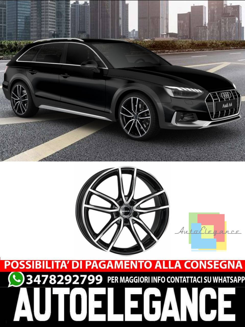 CERCHI CERCHIO IN LEGA 17" 18" 19" 20" Adatto per AUDI A4 MAK EVO NERO