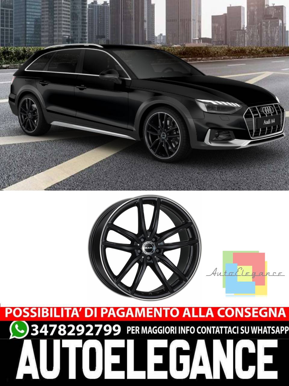 CERCHI CERCHIO IN LEGA 17" 18" 19" 20" Adatto per AUDI A4 MAK EVO NERO