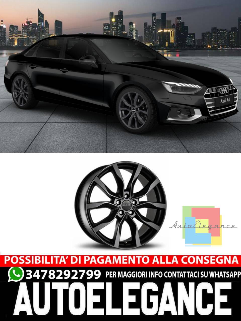 CERCHI CERCHIO IN LEGA 17" 18" 19" 20" Adatto per AUDI A4 MAK KOLN NERO LUCIDO