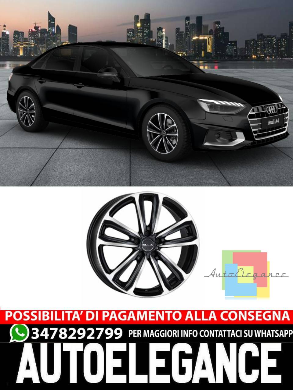 CERCHI CERCHIO IN LEGA 17" 18" 19" Adatto per AUDI A4 MAK MAGMA NERO LUCIDO