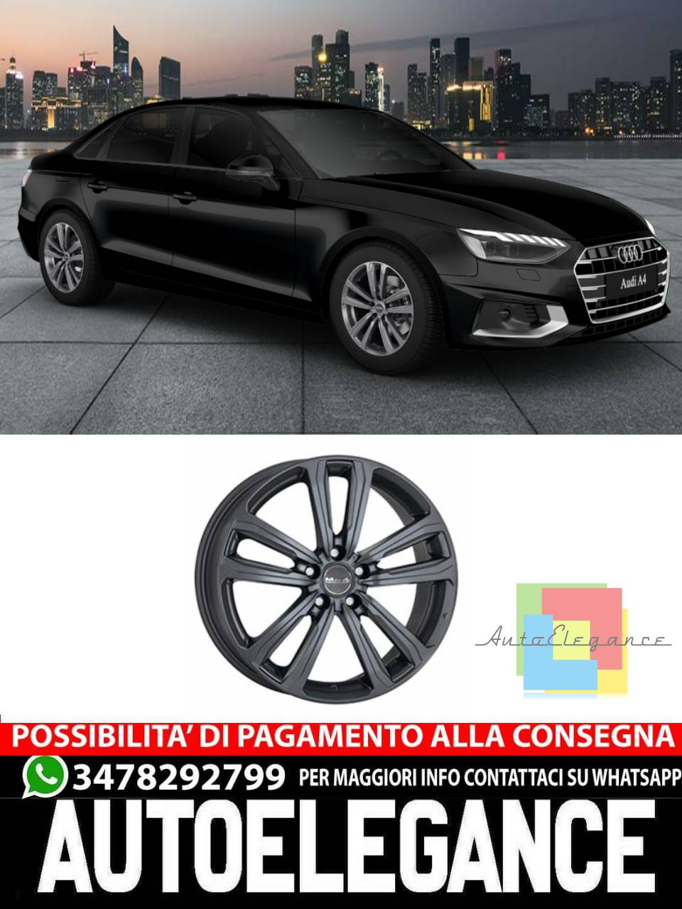 CERCHI CERCHIO IN LEGA 17" 18" 19" Adatto per AUDI A4 MAK MAGMA NERO LUCIDO