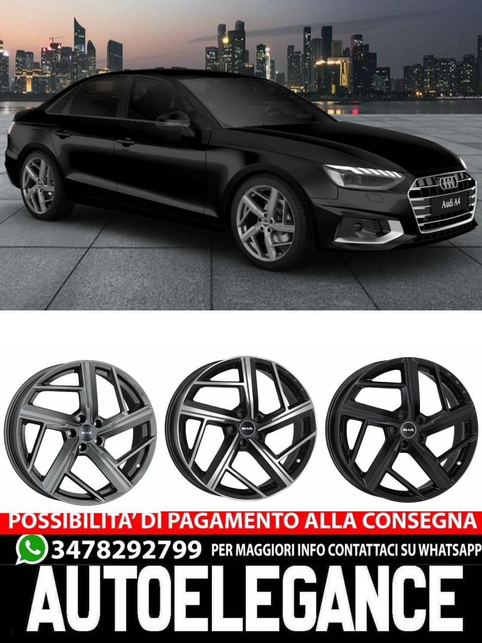 ALLOY WHEEL RIMS 19" 20" Suitable for AUDI A4 MAK QVATTRO GLOSSY BLACK