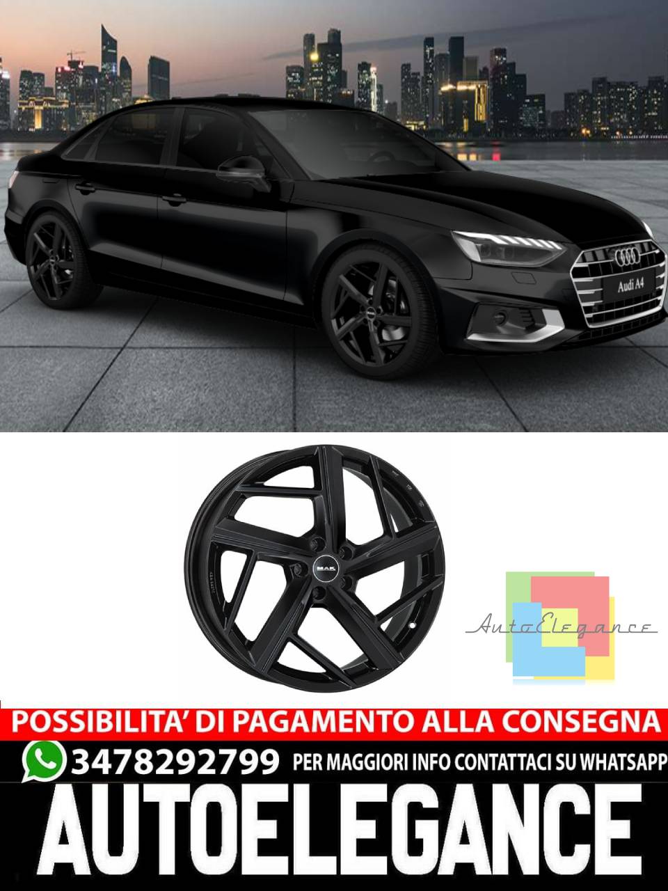 ALLOY WHEEL RIMS 19" 20" Suitable for AUDI A4 MAK QVATTRO GLOSSY BLACK