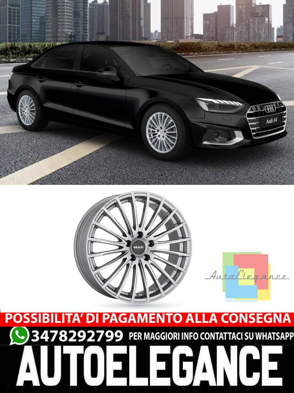 CERCHI CERCHIO IN LEGA 18" Adatto per AUDI A4 MAK STARLIGHT NERO SILVER