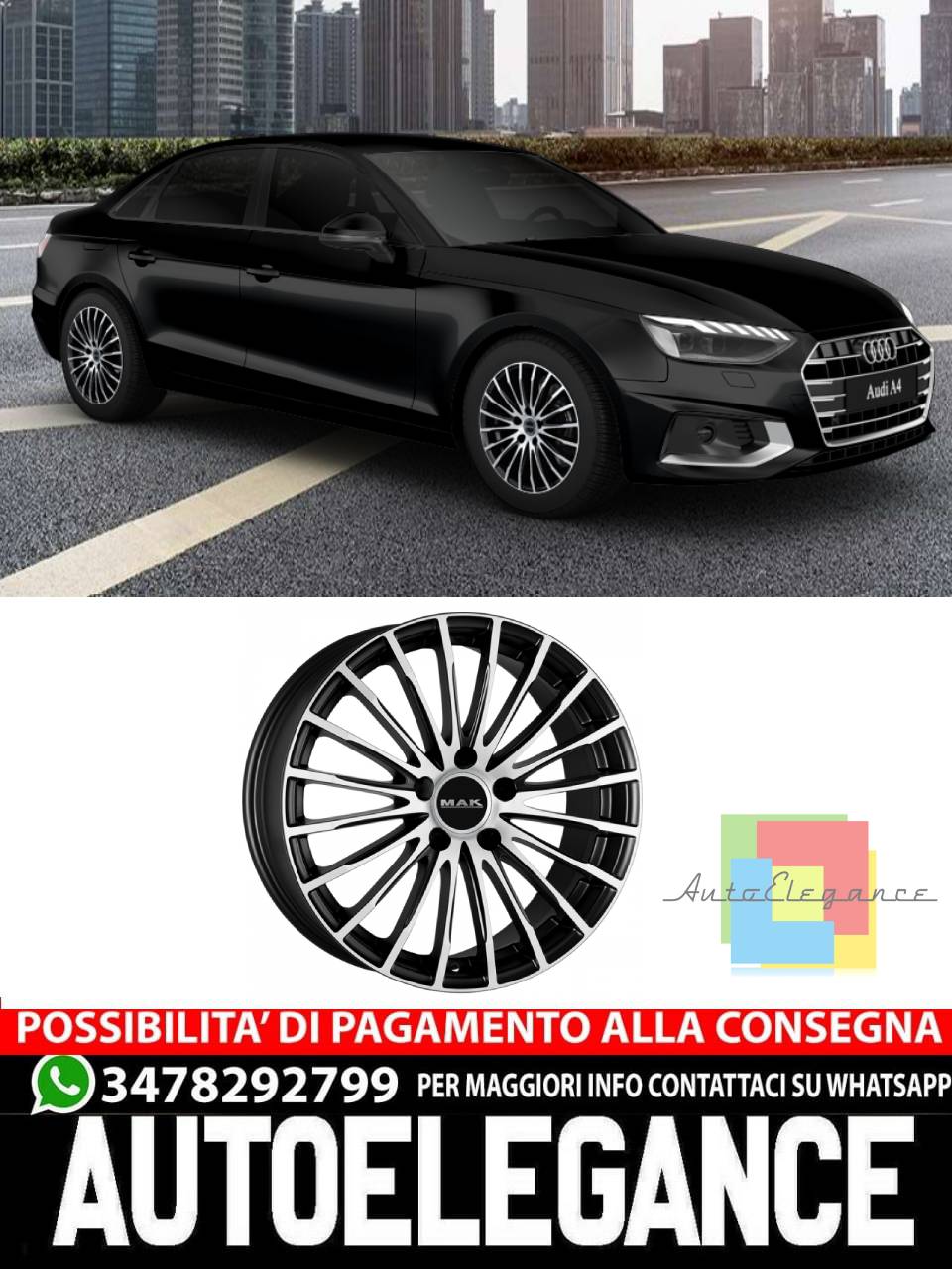 CERCHI CERCHIO IN LEGA 18" Adatto per AUDI A4 MAK STARLIGHT NERO SILVER