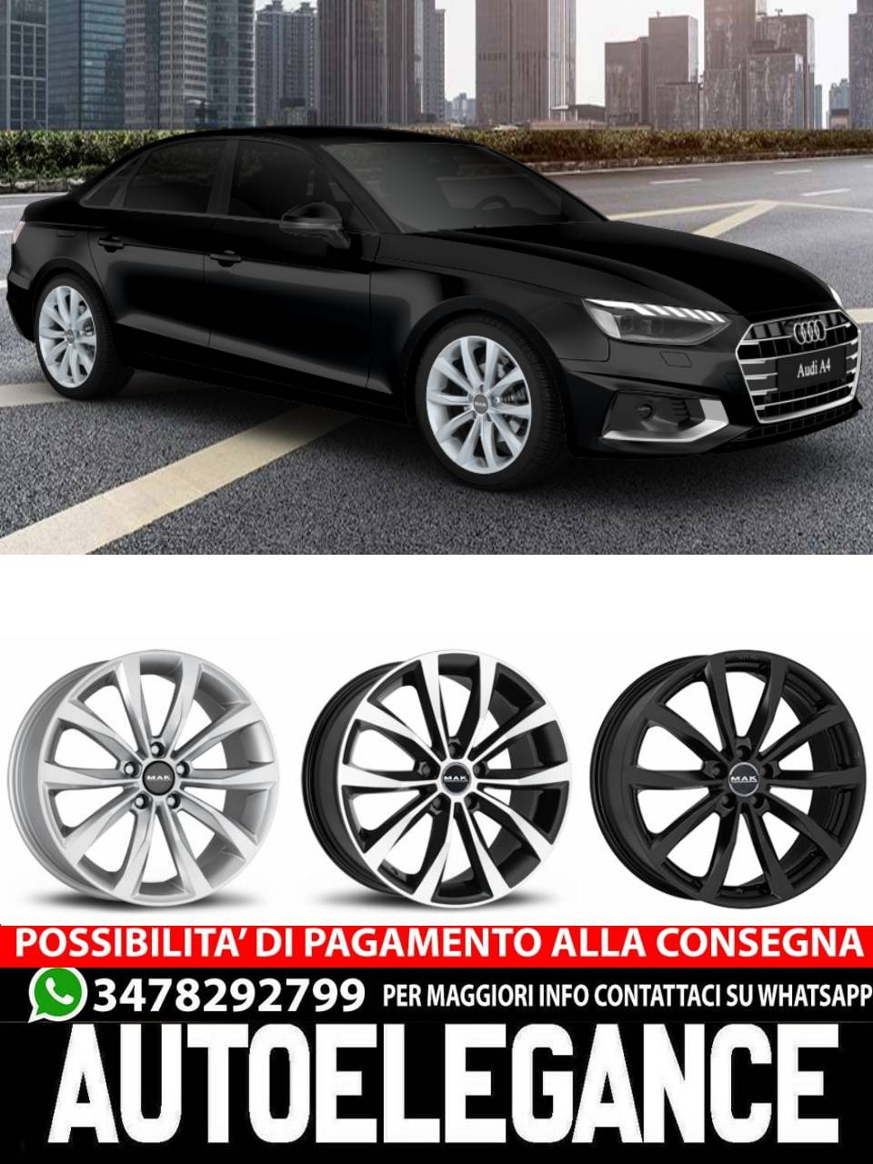 ALLOY WHEEL RIMS 16" 17" 18" 19" 20" Suitable for AUDI A4 MAK WOLF BLACK