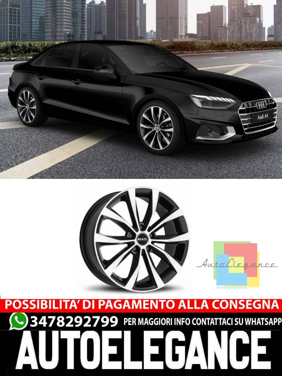 ALLOY WHEEL RIMS 16" 17" 18" 19" 20" Suitable for AUDI A4 MAK WOLF BLACK