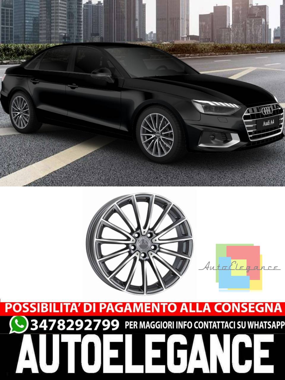CERCHI CERCHIO IN LEGA 17" 18" 19" Adatto per AUDI A4 MAK KOMET NERO SILVER