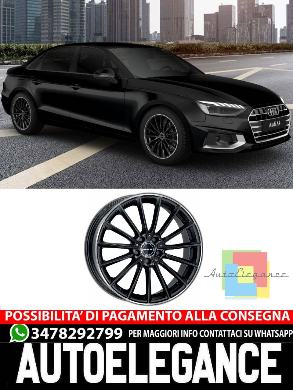 CERCHI CERCHIO IN LEGA 17" 18" 19" Adatto per AUDI A4 MAK KOMET NERO SILVER