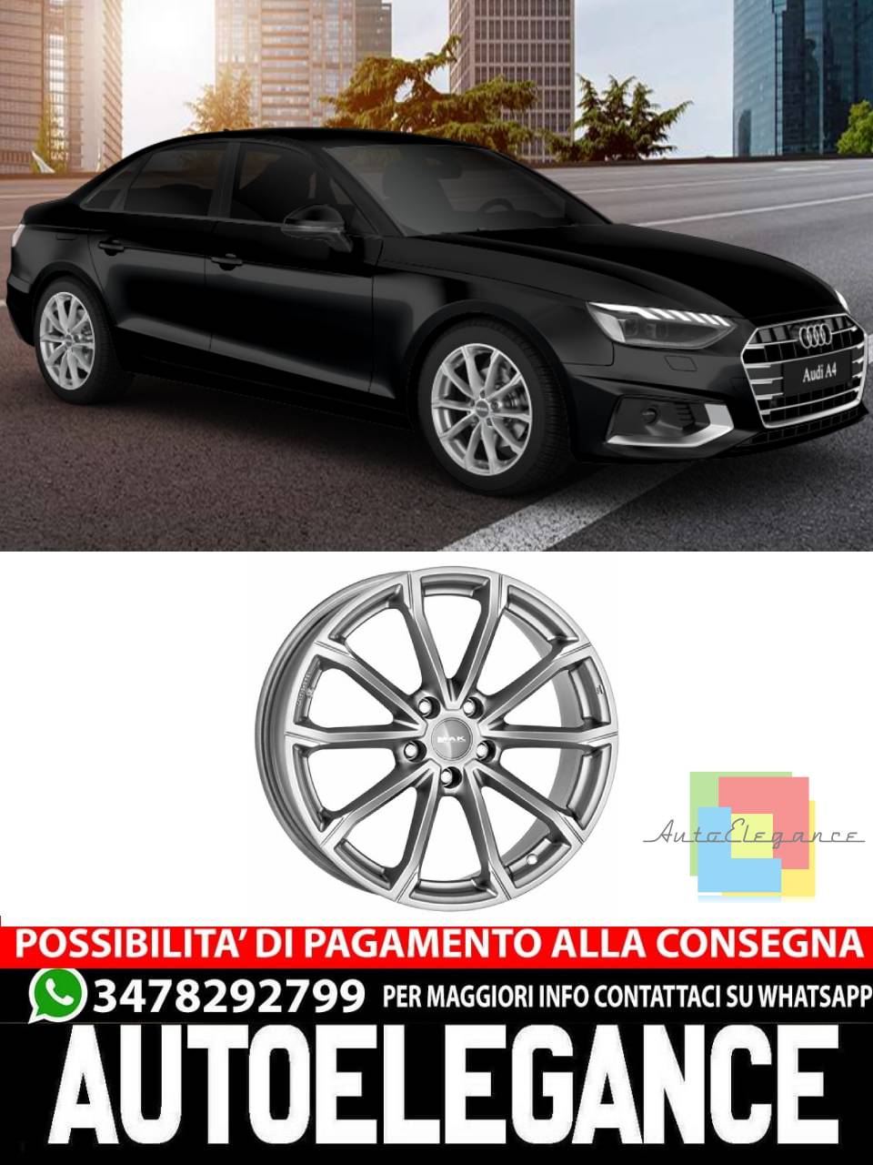 CERCHI CERCHIO IN LEGA 17" 18" Adatto per AUDI A4 MAK DAVINCI NERO