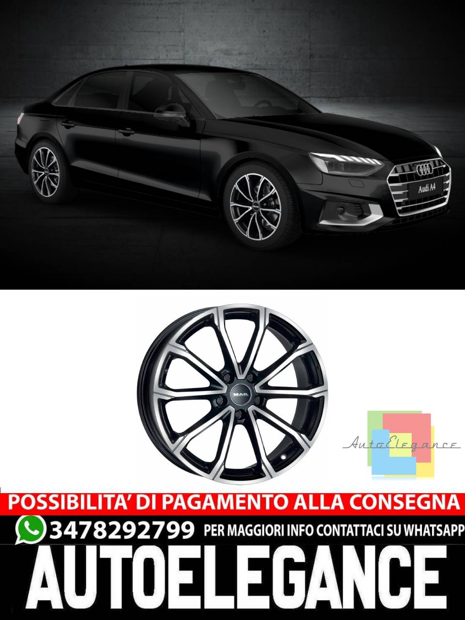 CERCHI CERCHIO IN LEGA 17" 18" Adatto per AUDI A4 MAK DAVINCI NERO