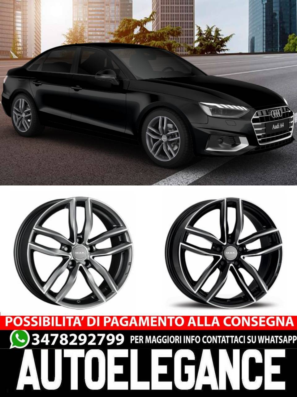 CERCHI CERCHIO IN LEGA 18" 19" Adatto per AUDI A4 MAK SARTHE NERO