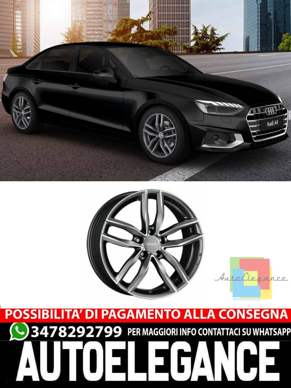 CERCHI CERCHIO IN LEGA 18" 19" Adatto per AUDI A4 MAK SARTHE NERO