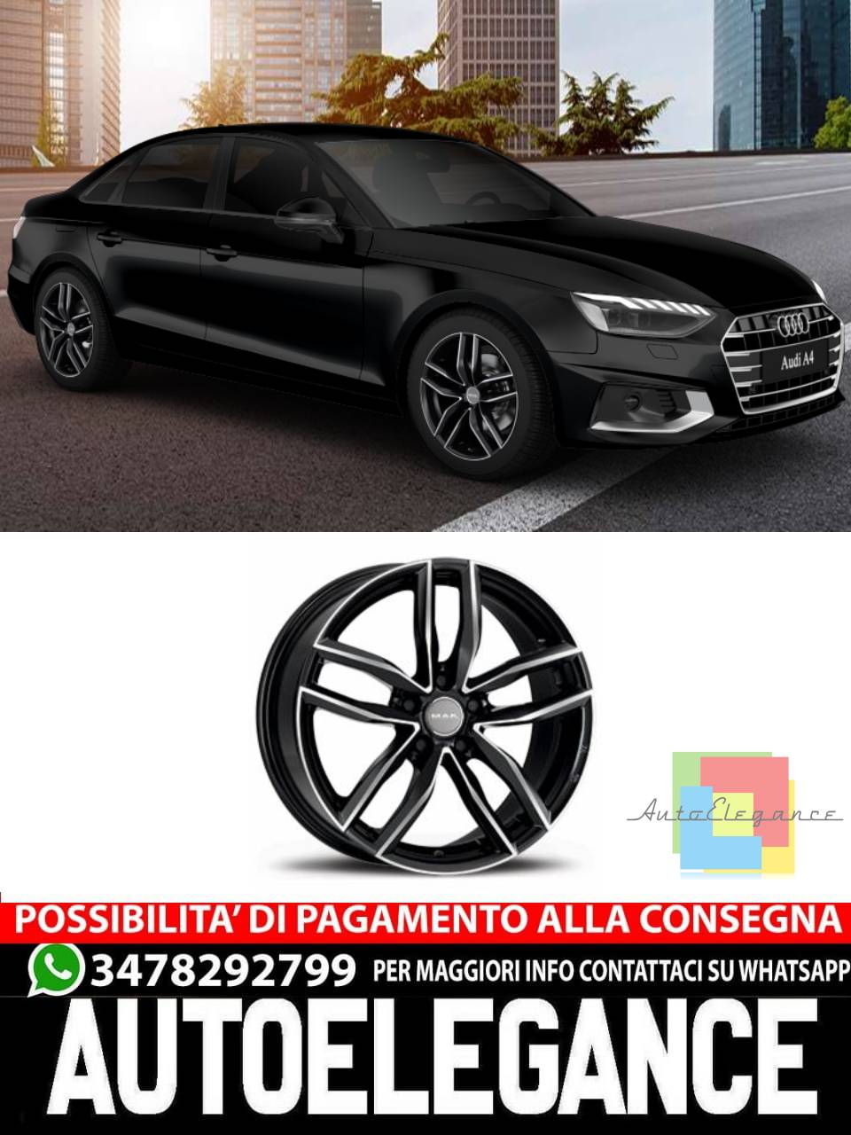 CERCHI CERCHIO IN LEGA 18" 19" Adatto per AUDI A4 MAK SARTHE NERO
