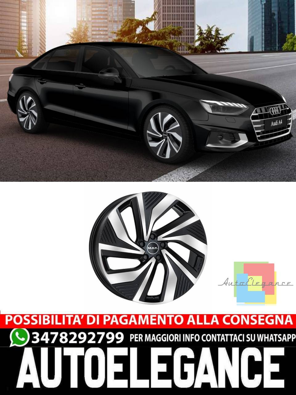 CERCHI CERCHIO IN LEGA 19" 20" Adatto per AUDI A4 MAK ELECTRA NERO