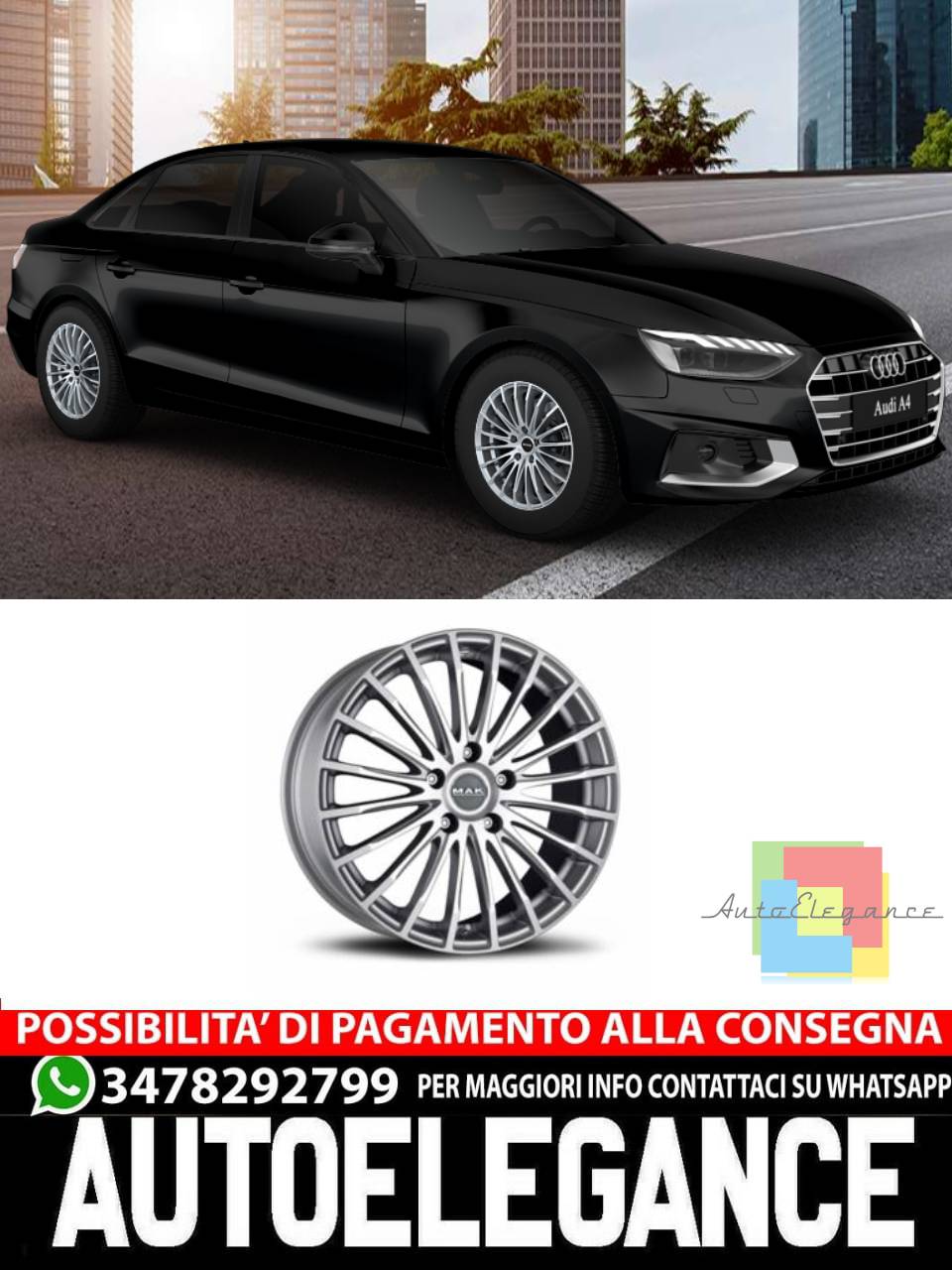 CERCHI CERCHIO IN LEGA 17" 18" 19" Adatto per AUDI A4 MAK FATALE NERO