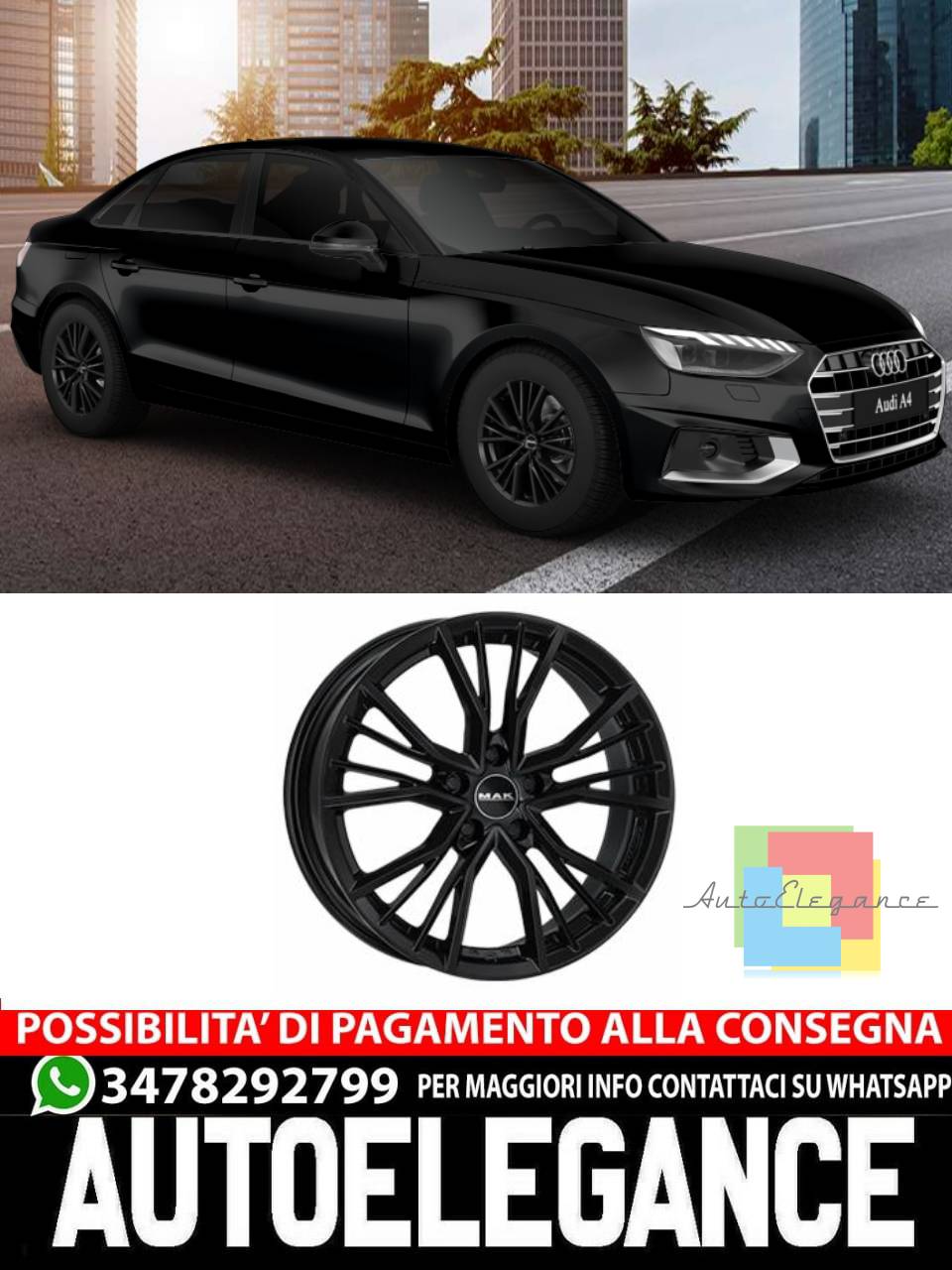 CERCHI CERCHIO IN LEGA 17" 18" 19" 20" Adatto per AUDI A4 MAK UNION NERO