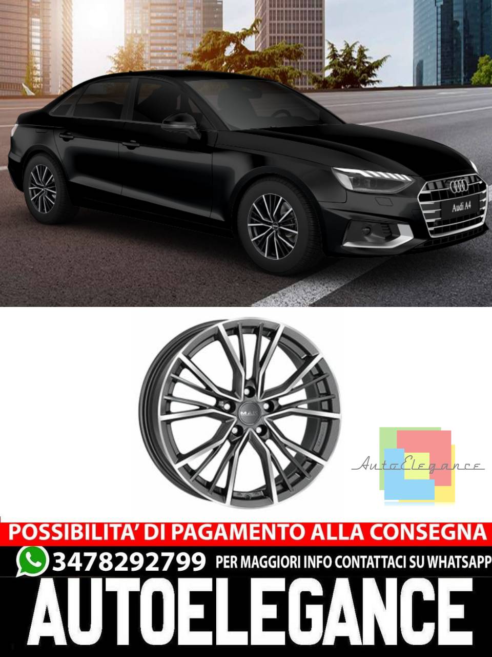 CERCHI CERCHIO IN LEGA 17" 18" 19" 20" Adatto per AUDI A4 MAK UNION NERO