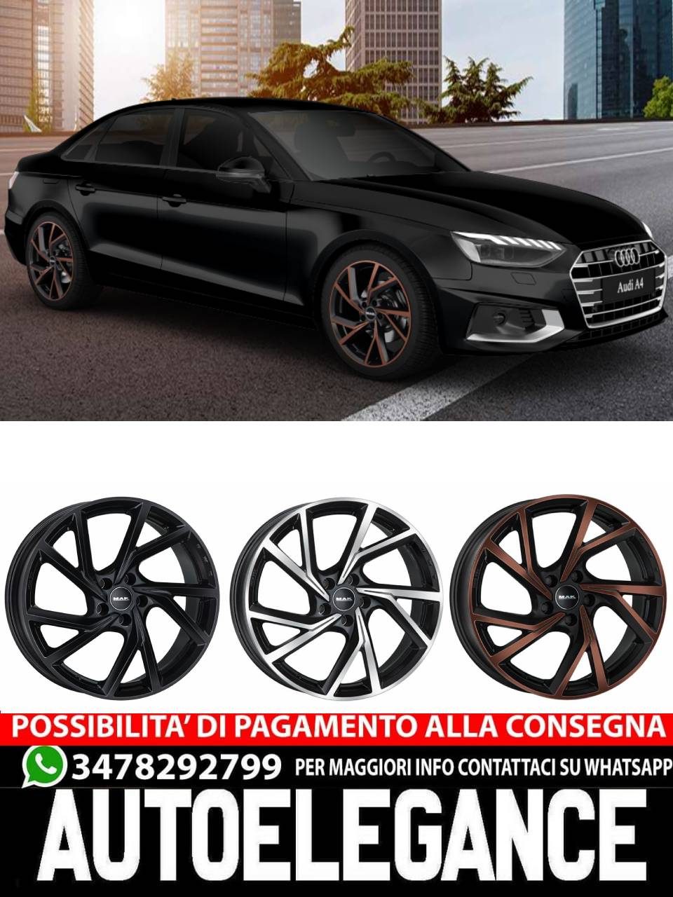 CERCHI CERCHIO IN LEGA 17" 18" 19" 20" Adatto per AUDI A4 MAK KASSEL NERO