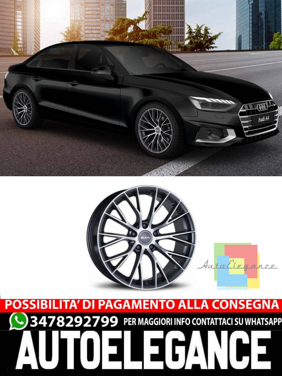 CERCHI CERCHIO IN LEGA 18" 19" 20" Adatto per AUDI A4 MAK MUNCHEN NERO