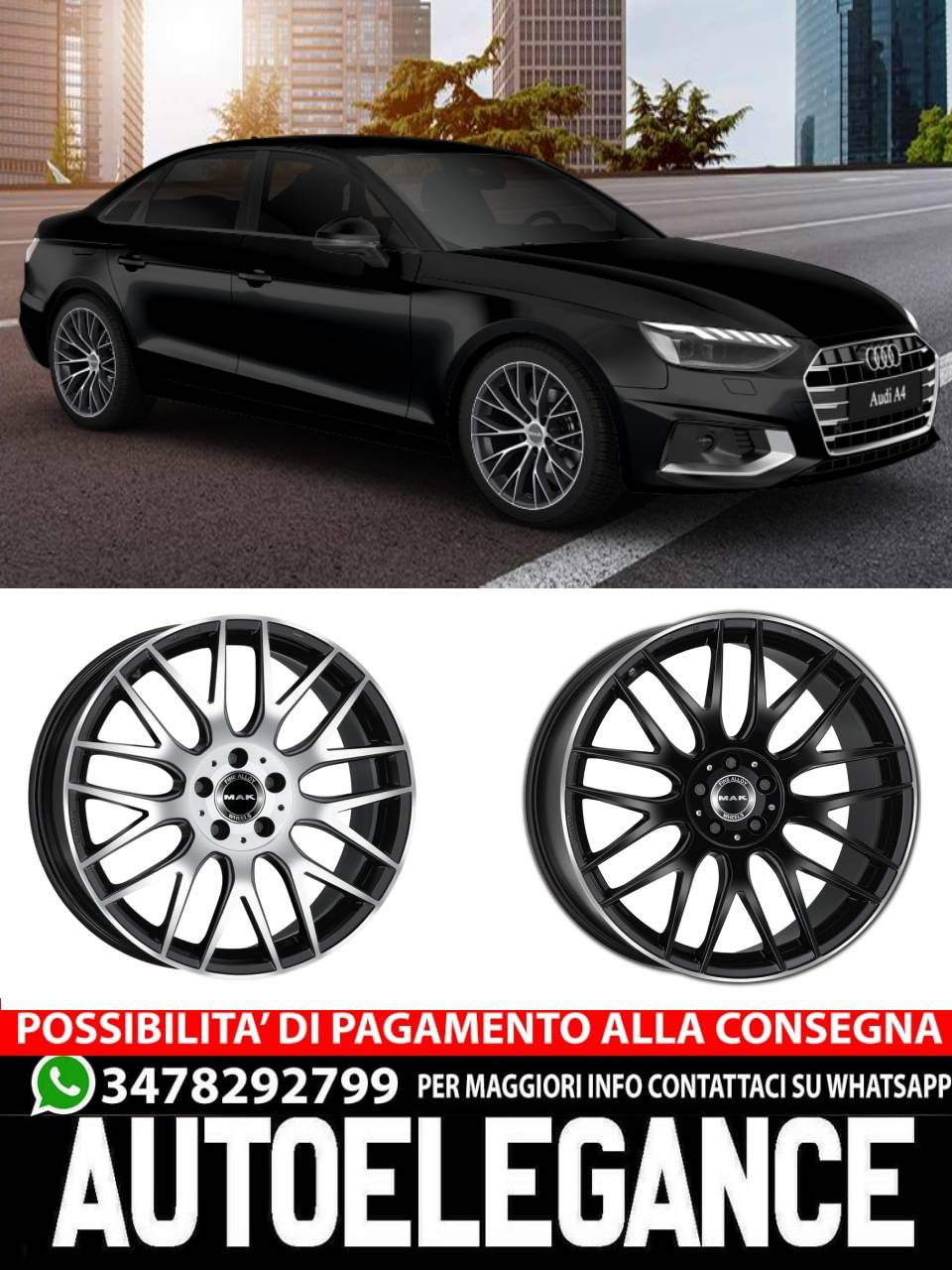 CERCHI CERCHIO IN LEGA 18" 19" Adatto per AUDI A5 MAK ARROW NERO