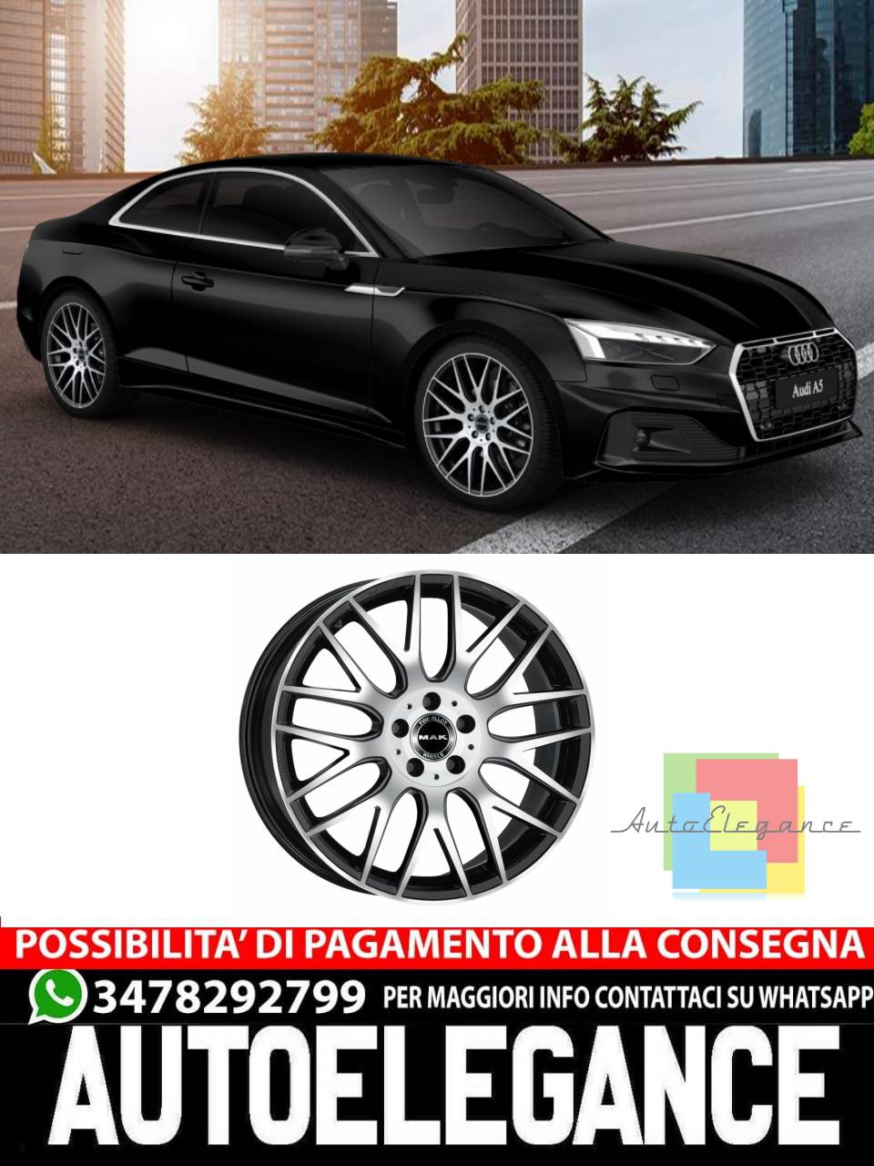 CERCHI CERCHIO IN LEGA 18" 19" Adatto per AUDI A5 MAK ARROW NERO