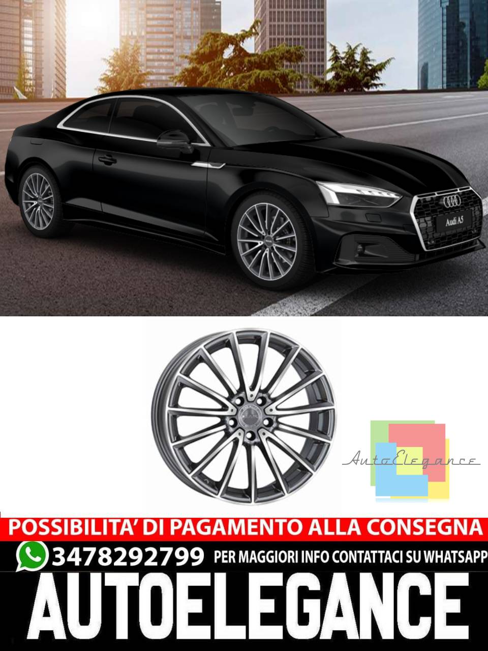 CERCHI CERCHIO IN LEGA 18" 19" Adatto per AUDI A5 MAK KOMET NERO LUCIDO SILVER