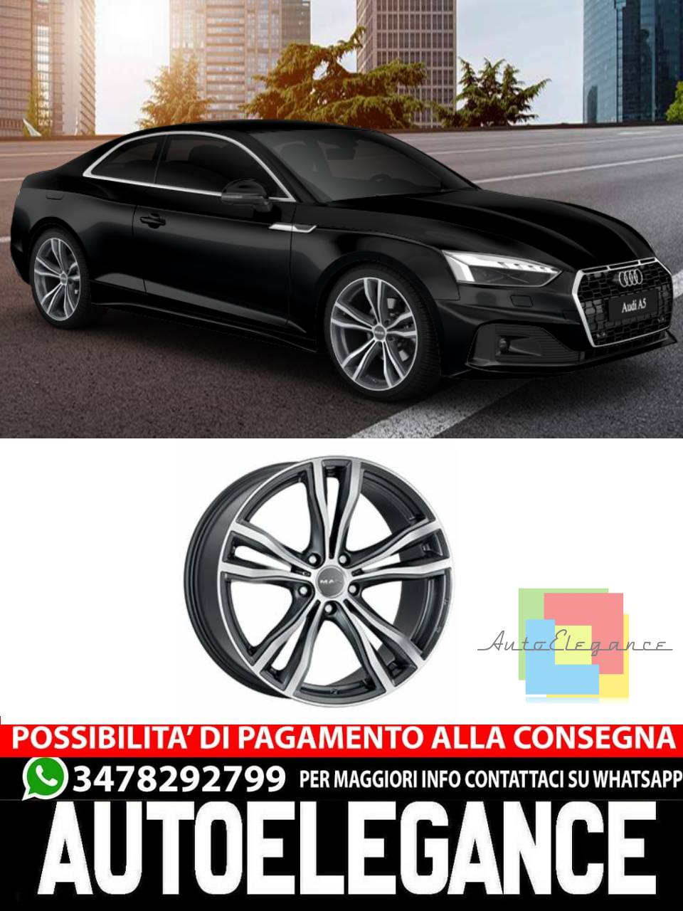 CERCHI CERCHIO IN LEGA 20" Adatto per AUDI A5 MAK X-MODE NERO LUCIDO