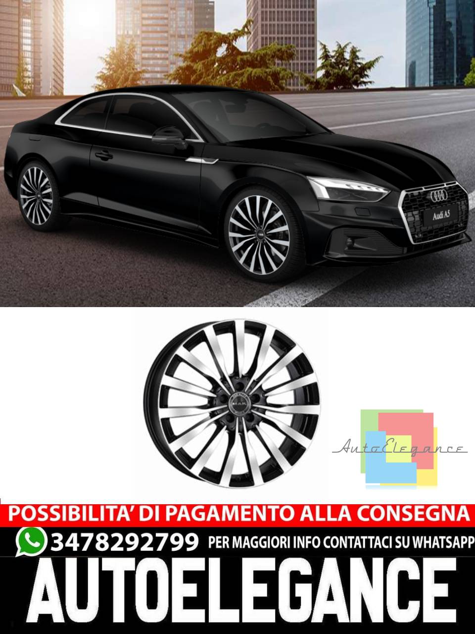 CERCHI CERCHIO IN LEGA 18" 19" 20" Adatto per AUDI A5 MAK KRONE NERO