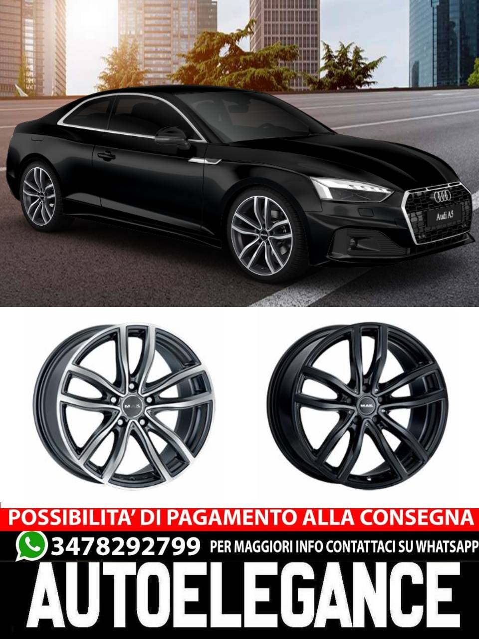 CERCHI CERCHIO IN LEGA 17" Adatto per AUDI A5 MAK FAHR NERO LUCIDO