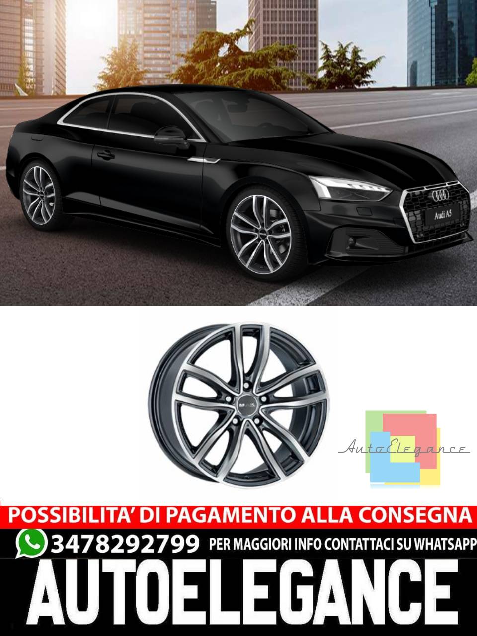 CERCHI CERCHIO IN LEGA 17" Adatto per AUDI A5 MAK FAHR NERO LUCIDO