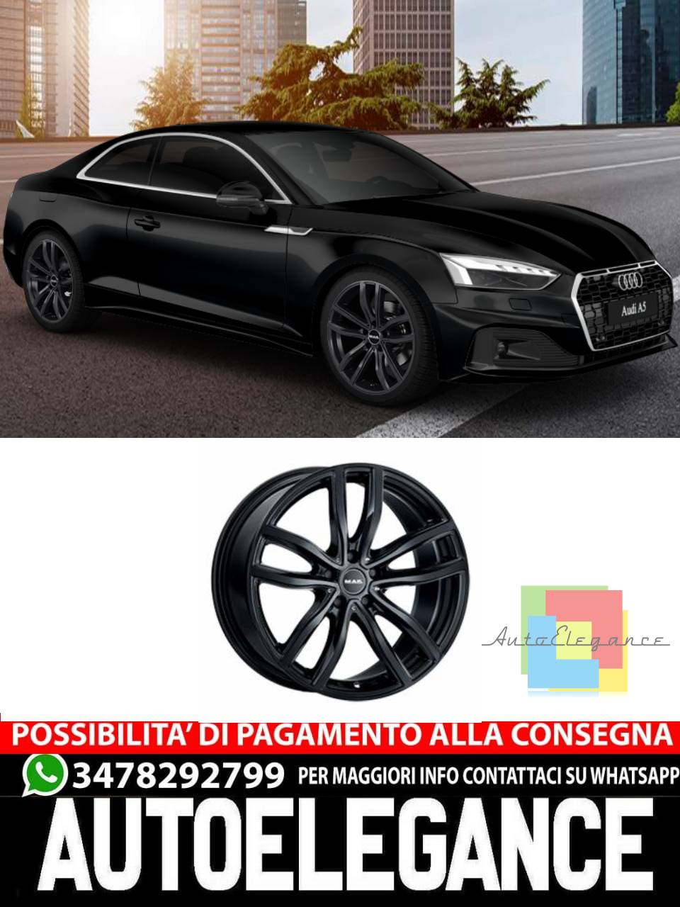 CERCHI CERCHIO IN LEGA 17" Adatto per AUDI A5 MAK FAHR NERO LUCIDO