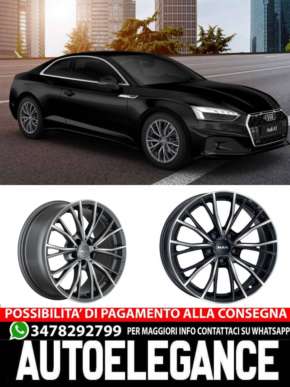 CERCHI CERCHIO IN LEGA 17" Adatto per AUDI A5 MAK MARK NERO