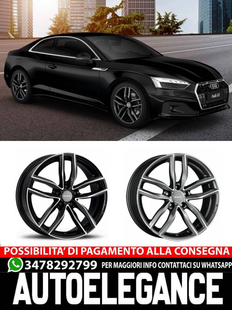 CERCHI CERCHIO IN LEGA 18" 19" Adatto per AUDI A5 MAK SARTHE NERO