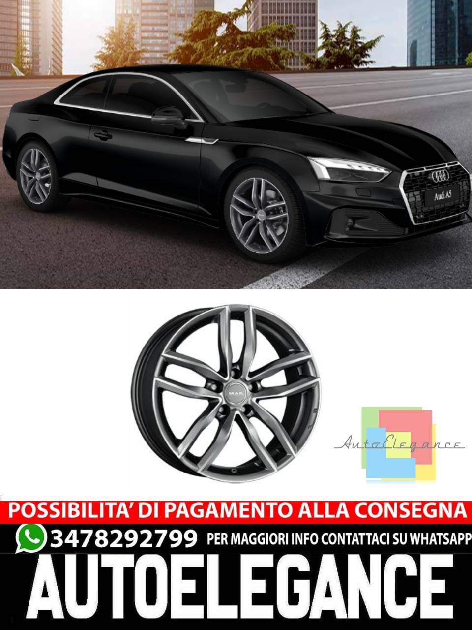 CERCHI CERCHIO IN LEGA 18" 19" Adatto per AUDI A5 MAK SARTHE NERO