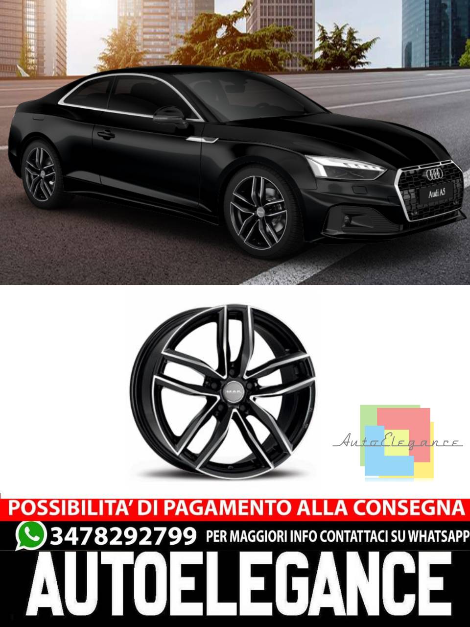 CERCHI CERCHIO IN LEGA 18" 19" Adatto per AUDI A5 MAK SARTHE NERO