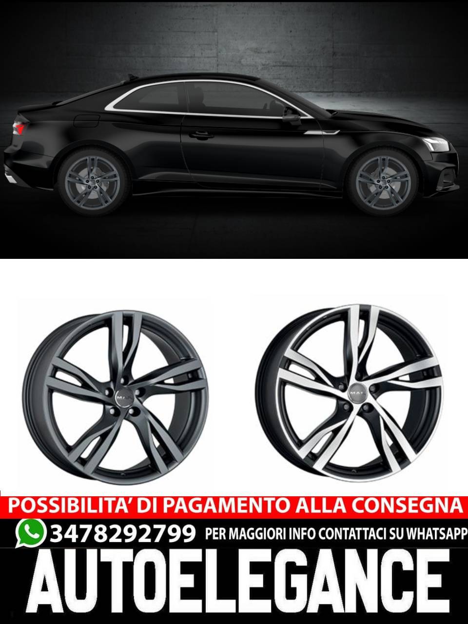 CERCHI CERCHIO IN LEGA 18" 19" 20" Adatto per AUDI A5 MAK STOCKHOLM NERO TITANIO
