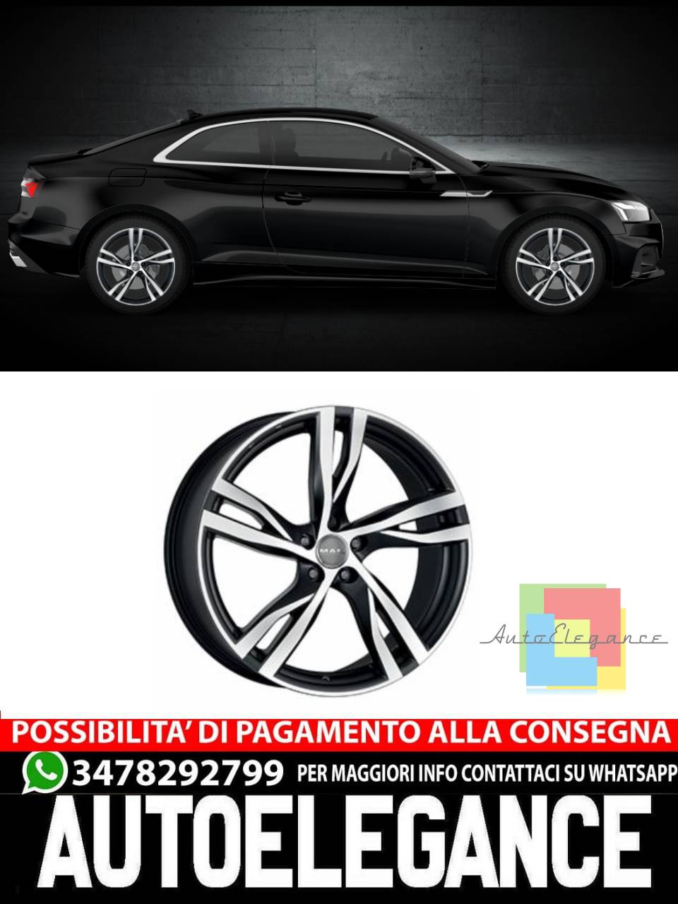 CERCHI CERCHIO IN LEGA 18" 19" 20" Adatto per AUDI A5 MAK STOCKHOLM NERO TITANIO