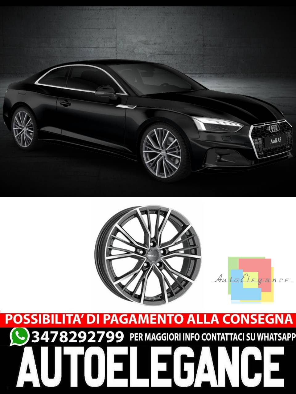 CERCHI CERCHIO IN LEGA 17" 18" 20" Adatto per AUDI A5 MAK UNION NERO