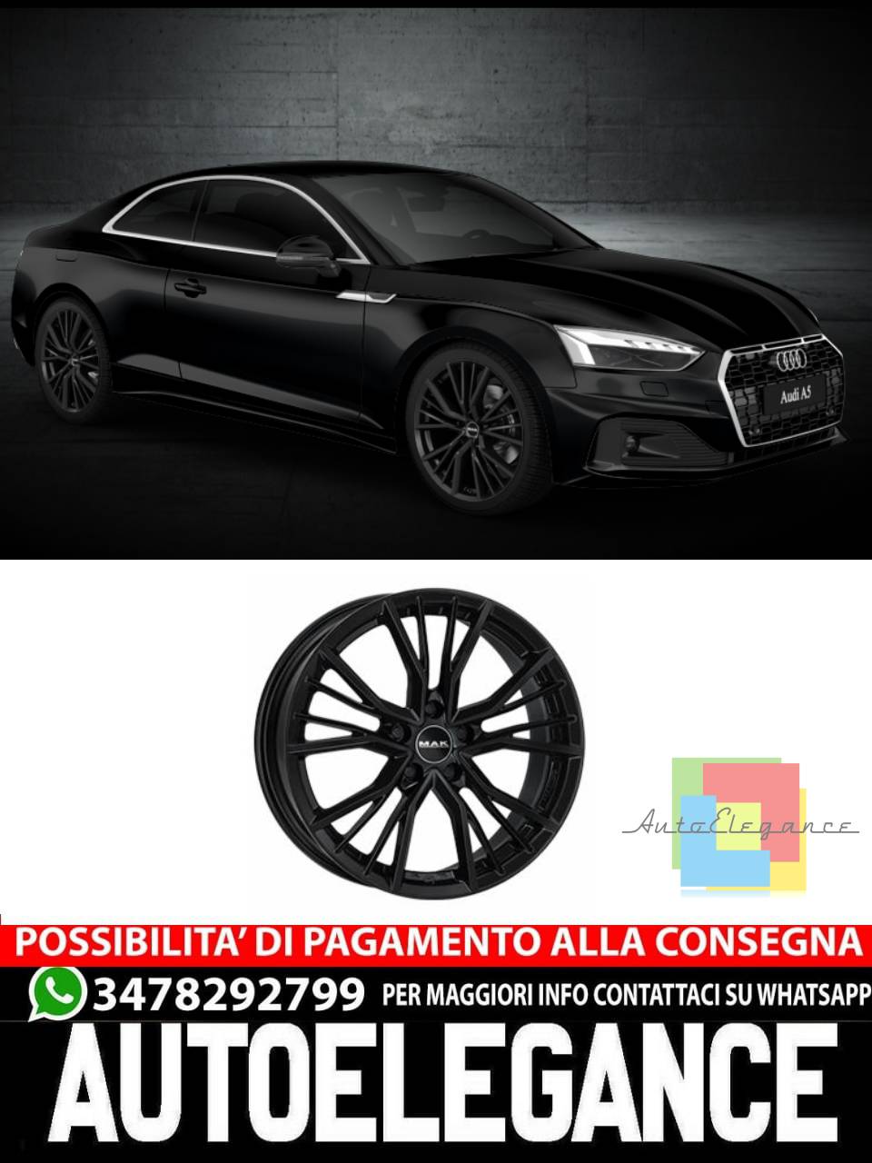 CERCHI CERCHIO IN LEGA 17" 18" 20" Adatto per AUDI A5 MAK UNION NERO