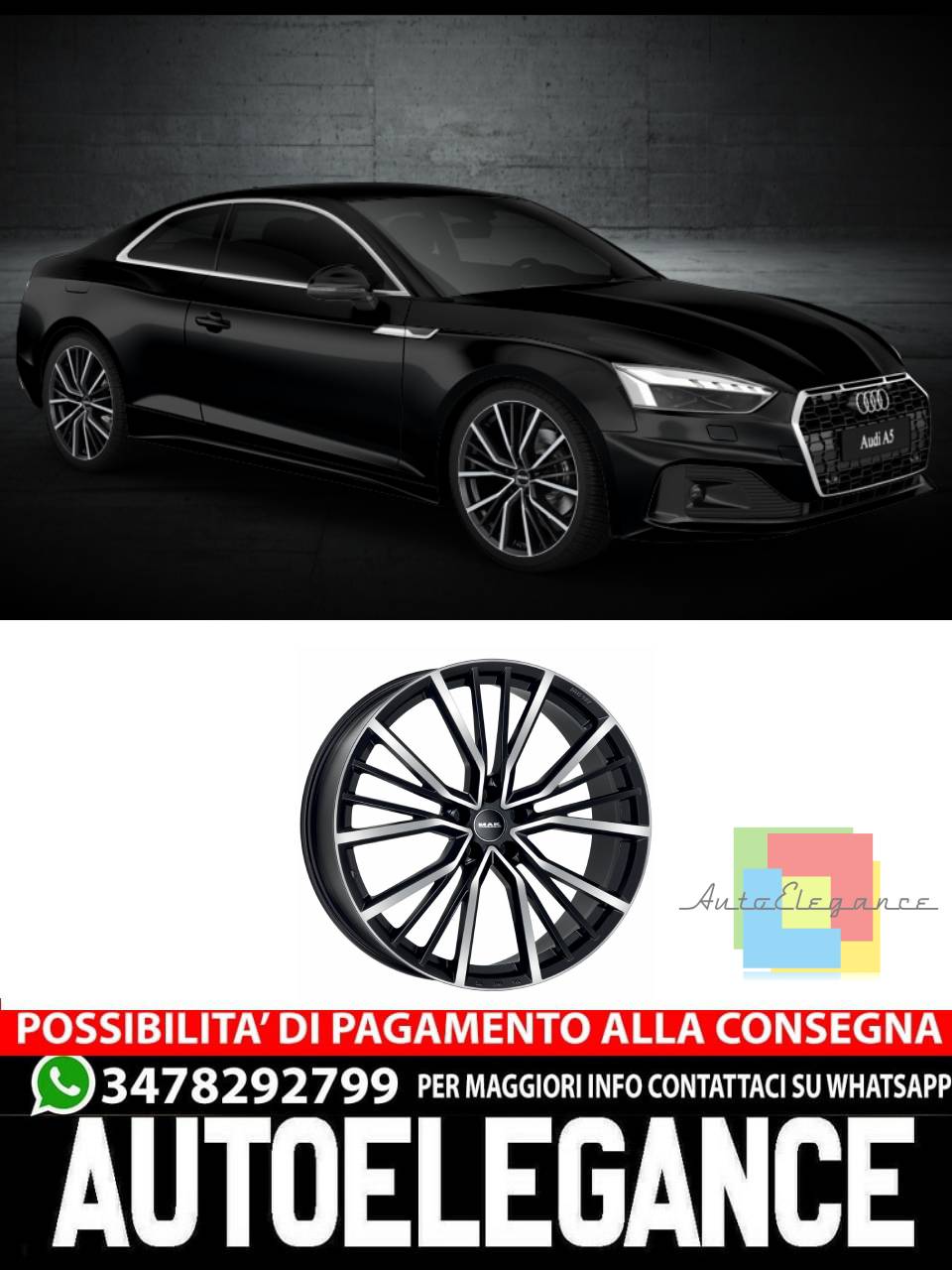 CERCHI CERCHIO IN LEGA 17" 18" 20" Adatto per AUDI A5 MAK UNION NERO