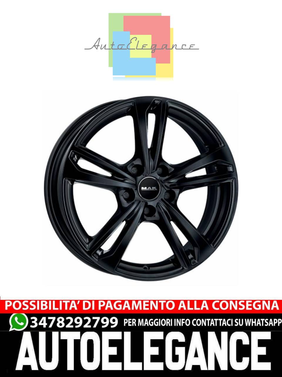 CERCHI CERCHIO IN LEGA 17" 18" Adatto per AUDI A5 MAK EMBLEMA NERO LUCIDO