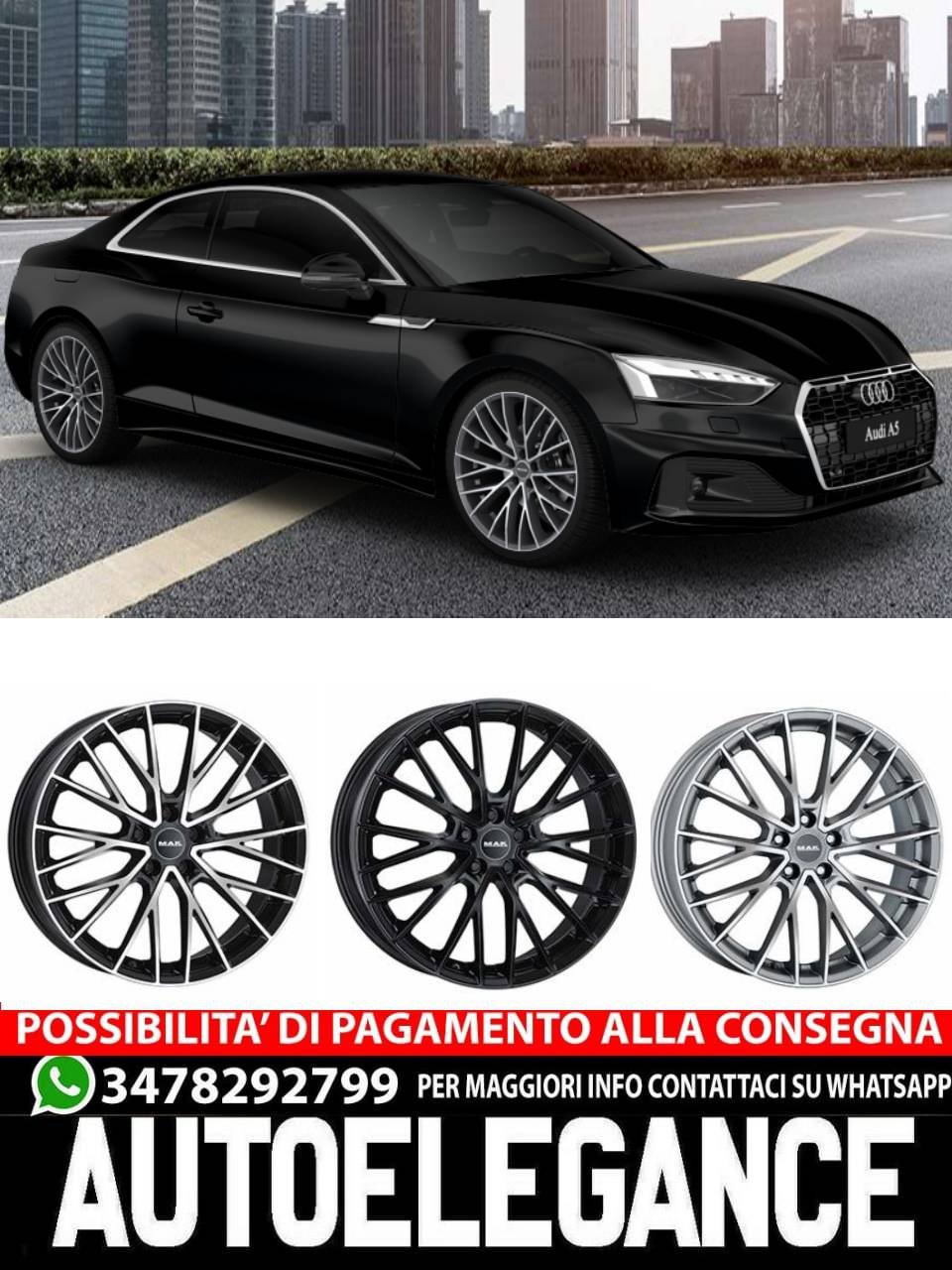 CERCHI CERCHIO IN LEGA 19" 20" Adatto per AUDI A5 MAK SPECIALE NERO LUCIDO