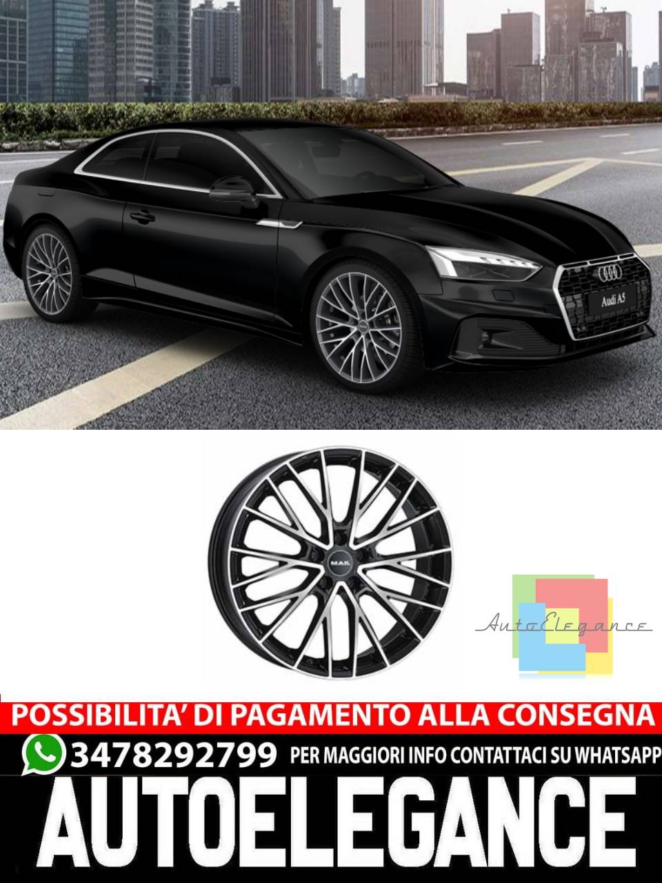 CERCHI CERCHIO IN LEGA 19" 20" Adatto per AUDI A5 MAK SPECIALE NERO LUCIDO