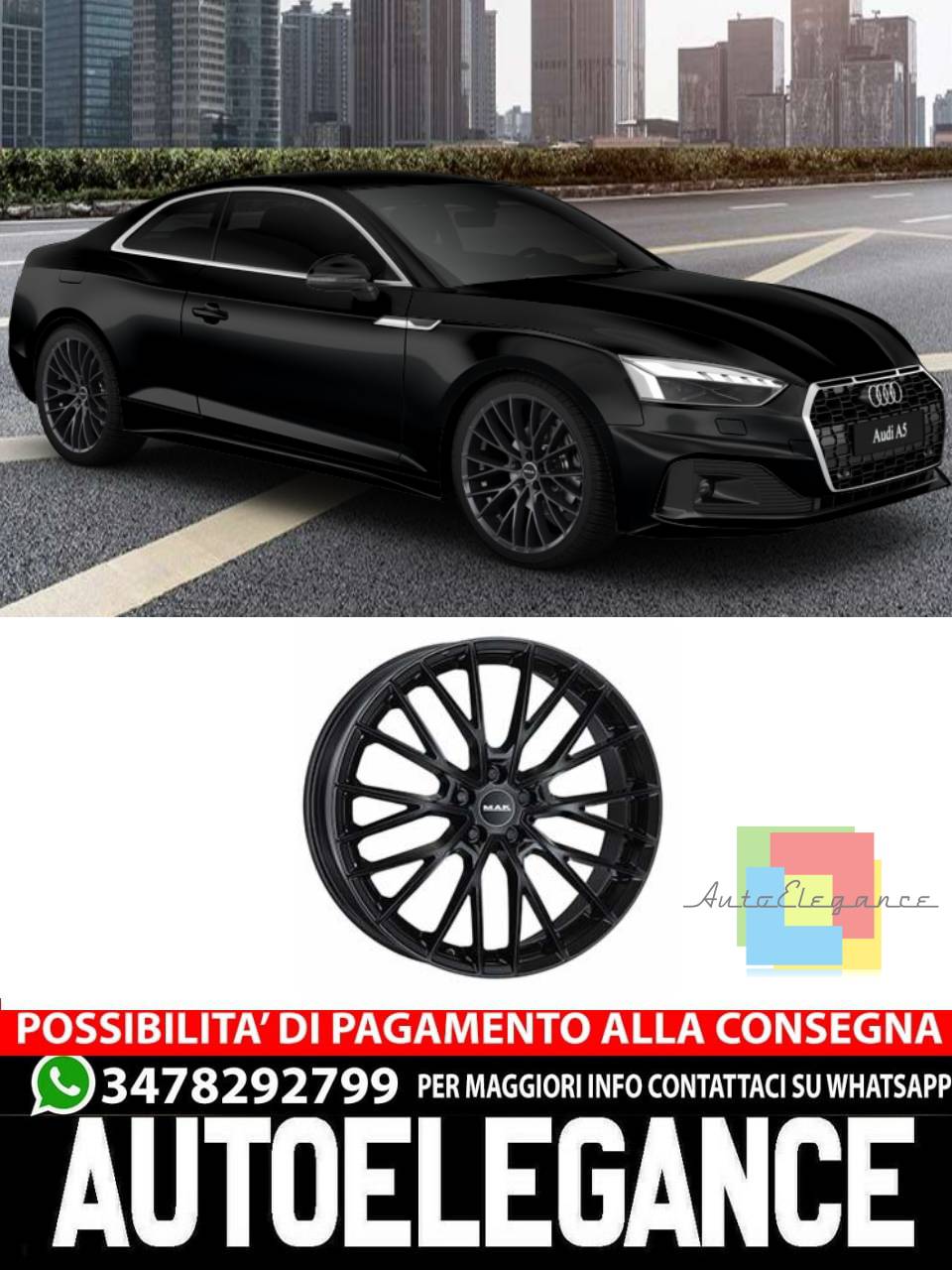CERCHI CERCHIO IN LEGA 19" 20" Adatto per AUDI A5 MAK SPECIALE NERO LUCIDO